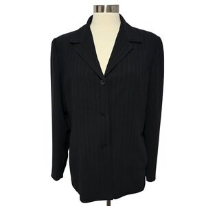 MARIAGE MODE Womens Black Pink Pinstripe Blazer Jacket Size 14 Embroidered Work